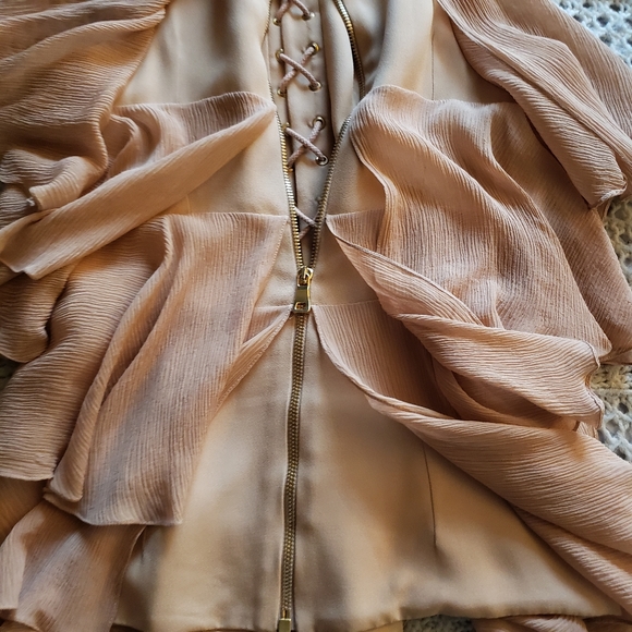 BALMAIN PARIS TIERED SILK LACE-UP TOP - Picture 12 of 15